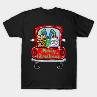 Santa and Rudolph Lighted Red Truck Christmas Yard Art 1 T-Shirt